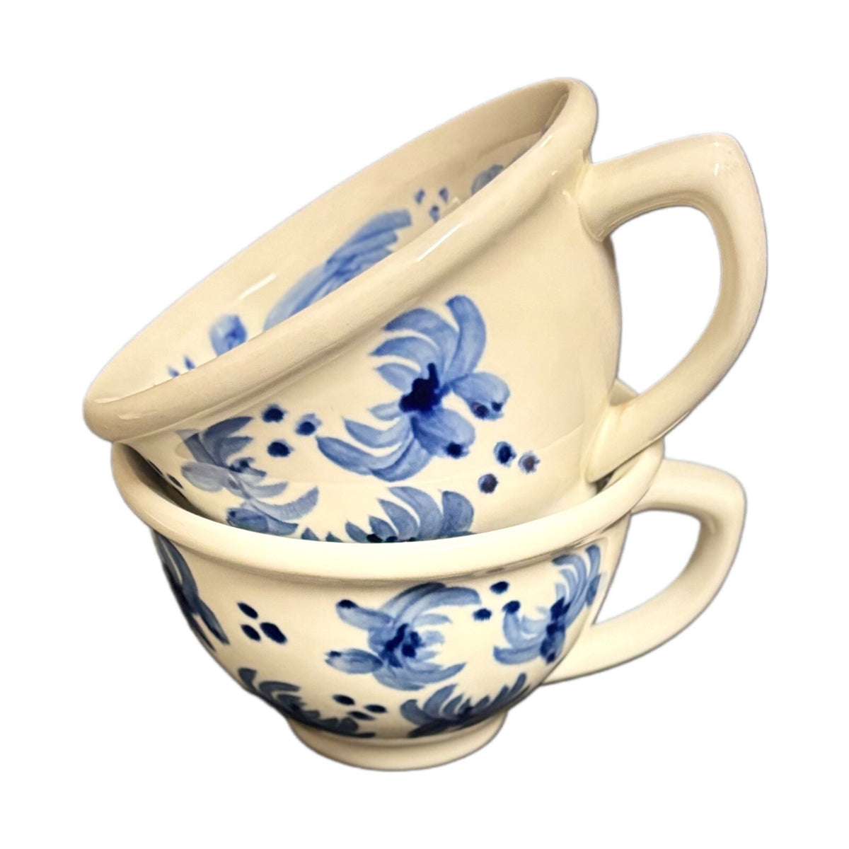 Hand Painted Collection 2-Mugs Tabletops Unlimited Blue Floral Coffee Tea Cups
