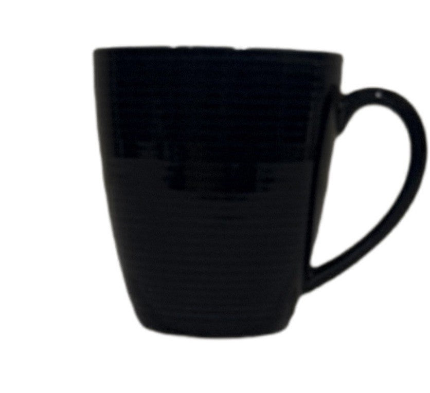 Sango Allure Blue 4818 Mugs Set of 5 Ridged Navy Rim Speckled Blue Stoneware
