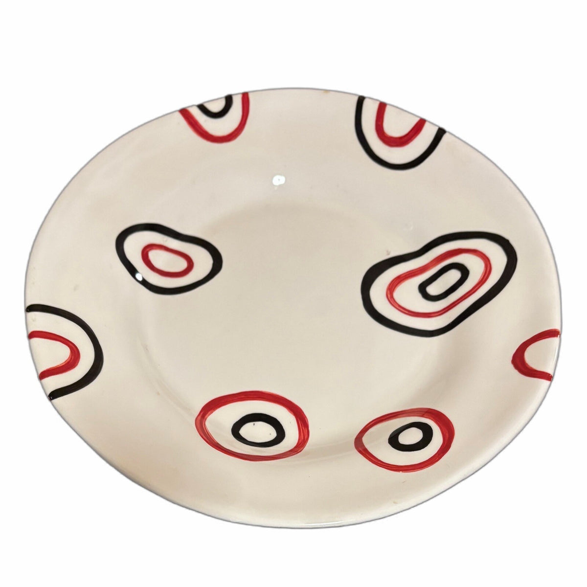 Tabletops Gallery BIJOU 6-Salad Plates Black Red White Hand Painted Dessert Dish
