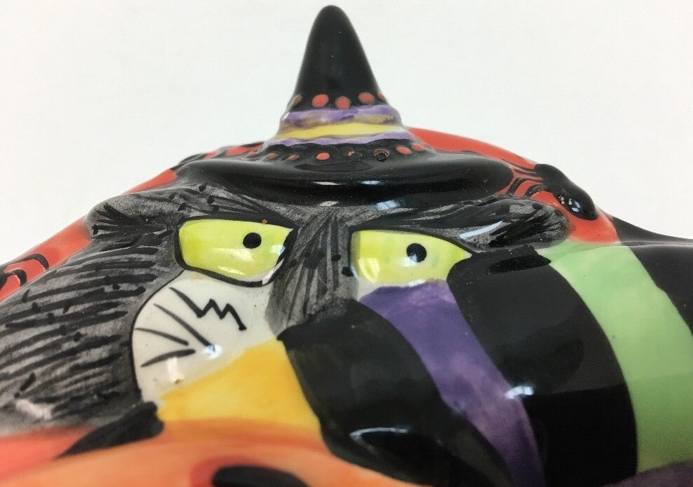 Fitz & Floyd KITTY WITCHES Halloween HandCrafted Ceramic Deep Platter Candy Bowl
