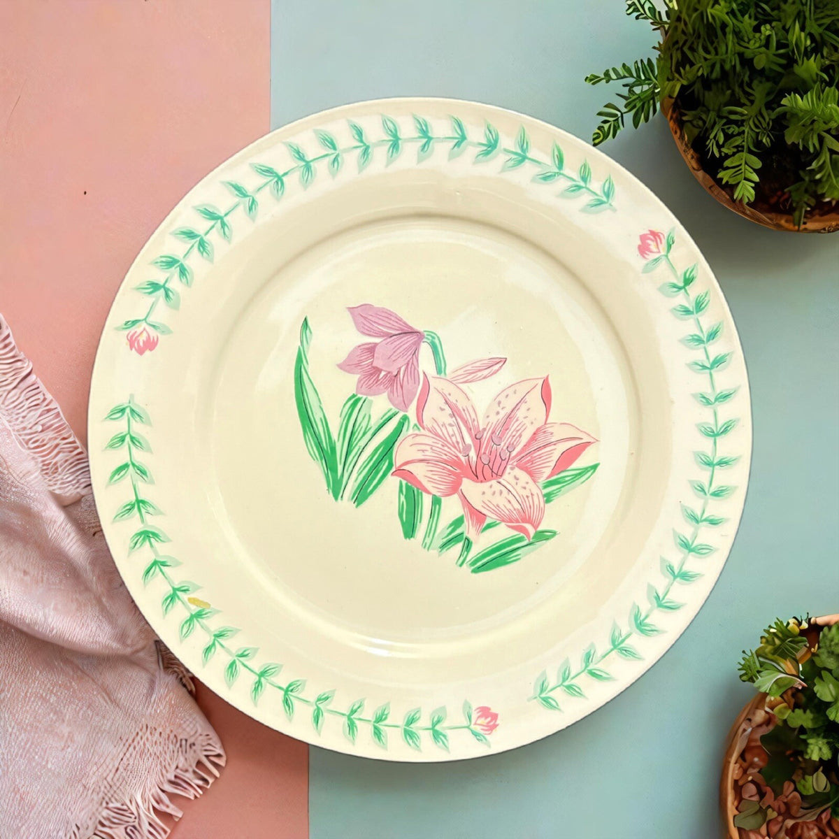 Tabletops Unlimited BOTANICA 1-Dinner Plate Floral Pink Lavender Green Ceramic