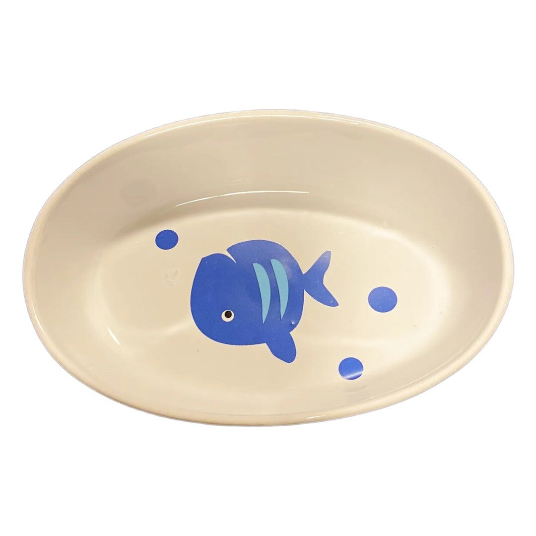 PetRageous Designs Oval Cat Bowl HandCrafted Stoneware Food Water Dish Blue Fish