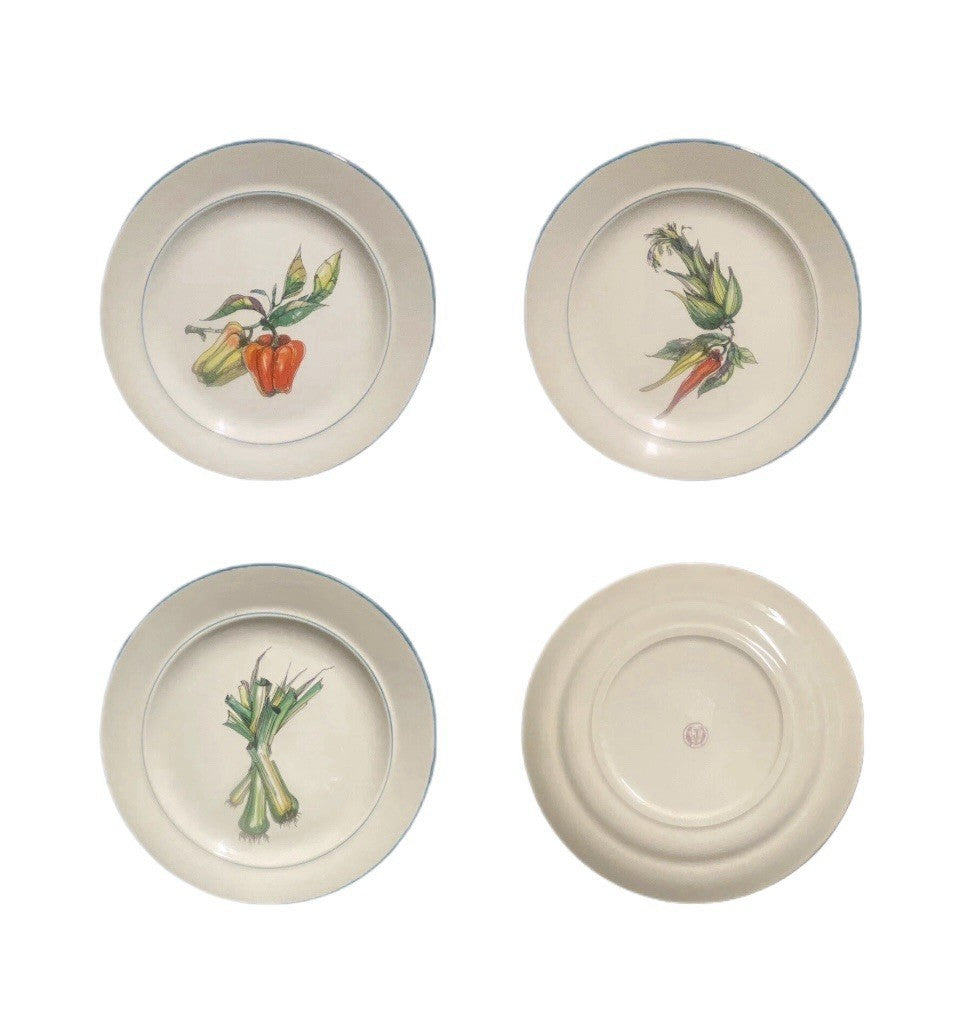 France 3-Salad Plates FAIENCE DE SAINT AMAND Bell Peppers-Hot Peppers-Scallions