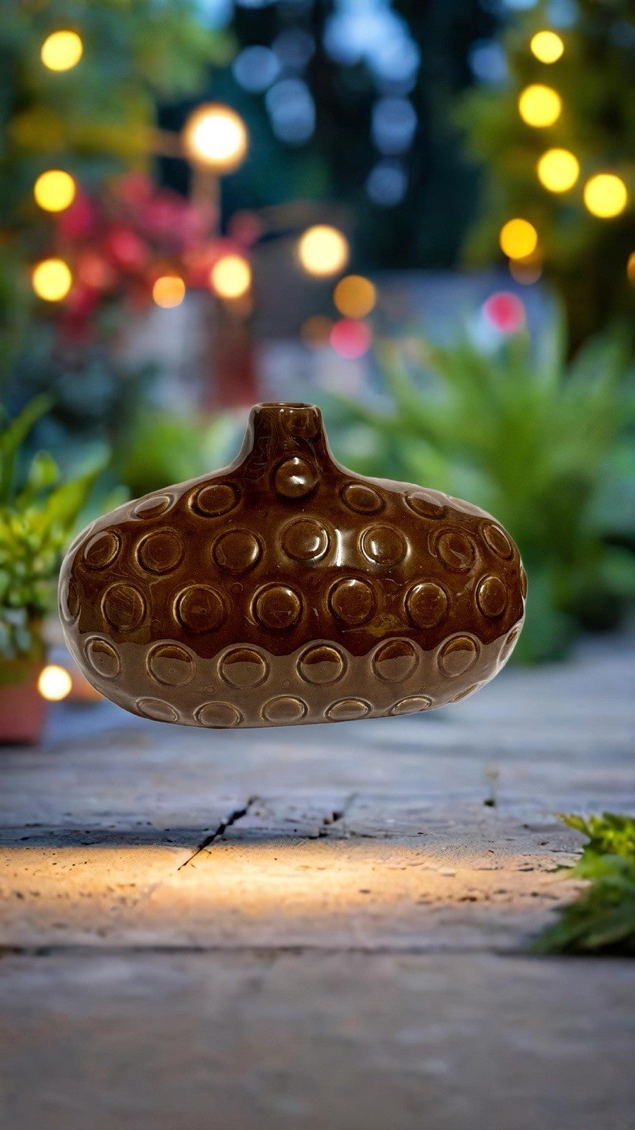 Modern Brown Ceramic Bud Vase 10"x6” | Mid Century Style Textured Pottery Decor