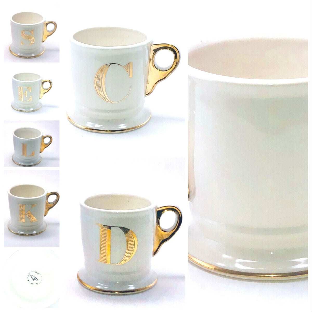 Anthropologie Initial Coffee Mug Limited Edition White Gold Monogram Letter Cup