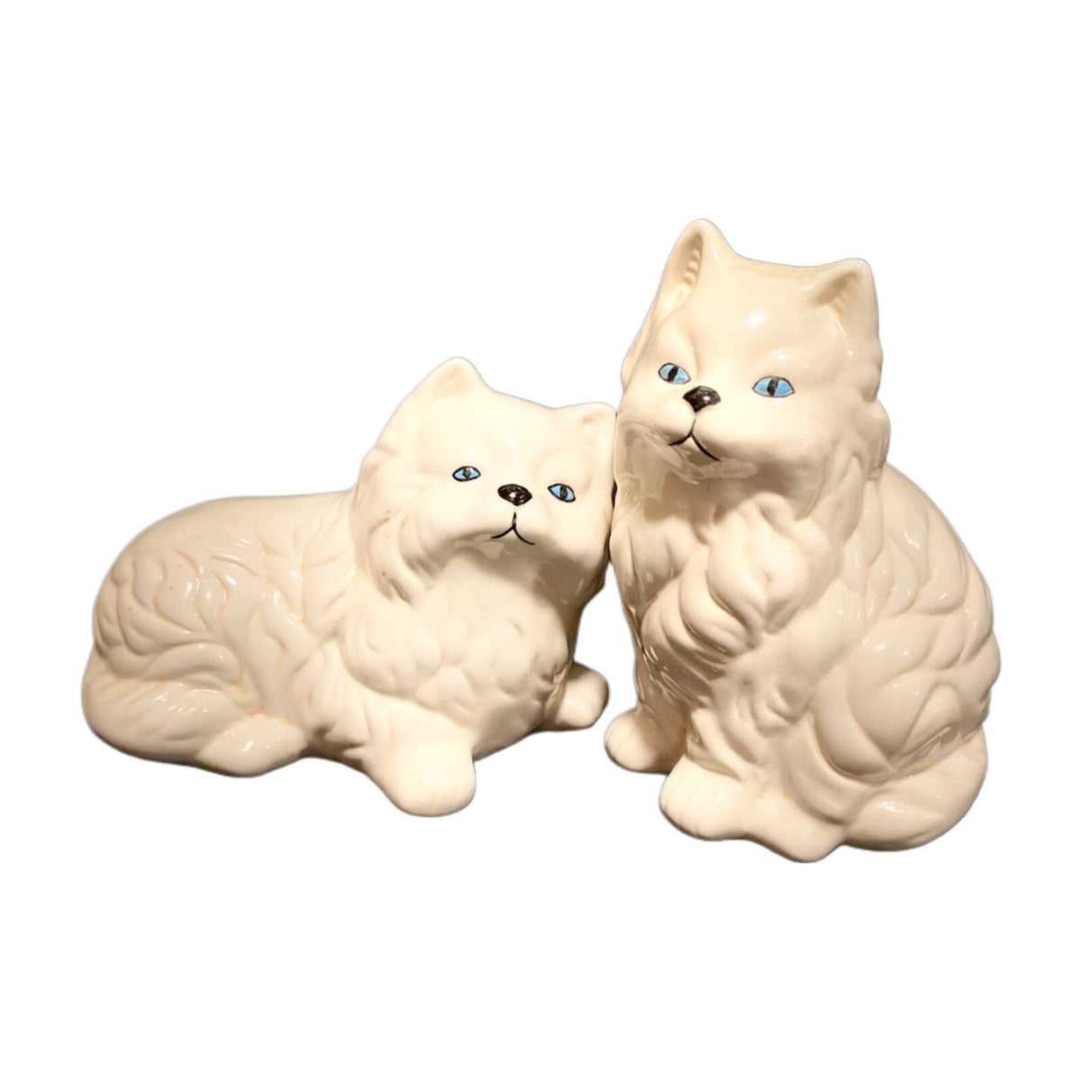 Vintage Persian Cats Long Hair Blue Eyes Set of 2 White Ceramic Figurines