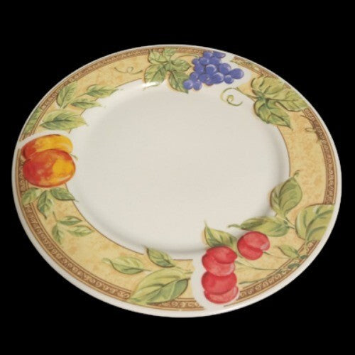 Gibson Designs FRUIT GROVE 4-Dinner Plates Cherries Grapes 10 ¾”D White & Fruits
