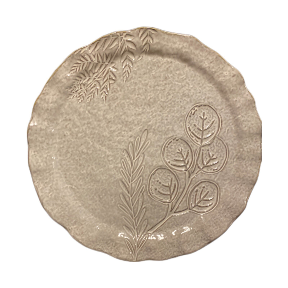 Mud Pie Plate Platter Tray Server VERANDA BOTANICAL Wavy Rim Mottled Stoneware