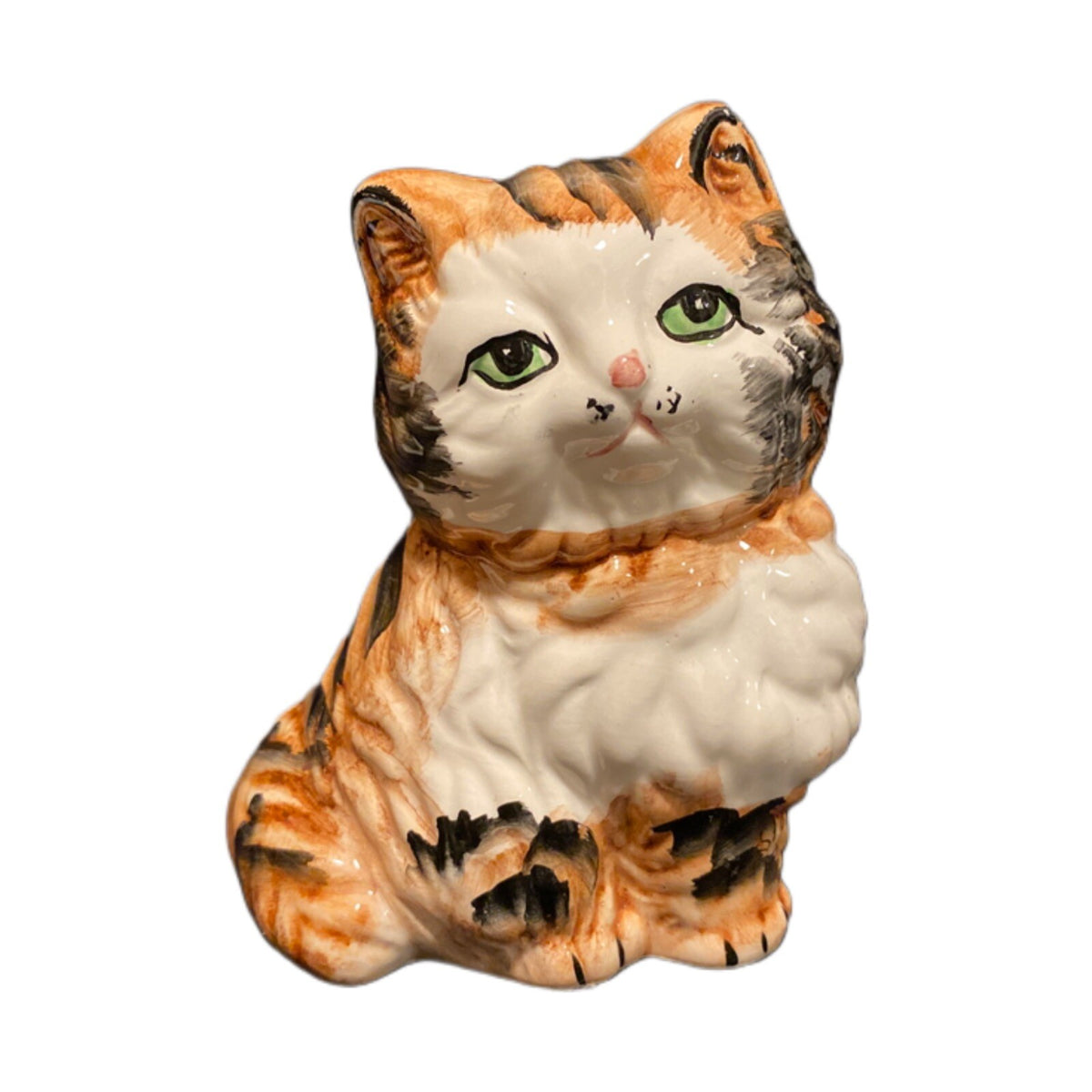 Vintage Ceramic Calico Cat Kitten Kitty Coin Piggy Savings Bank With Stopper