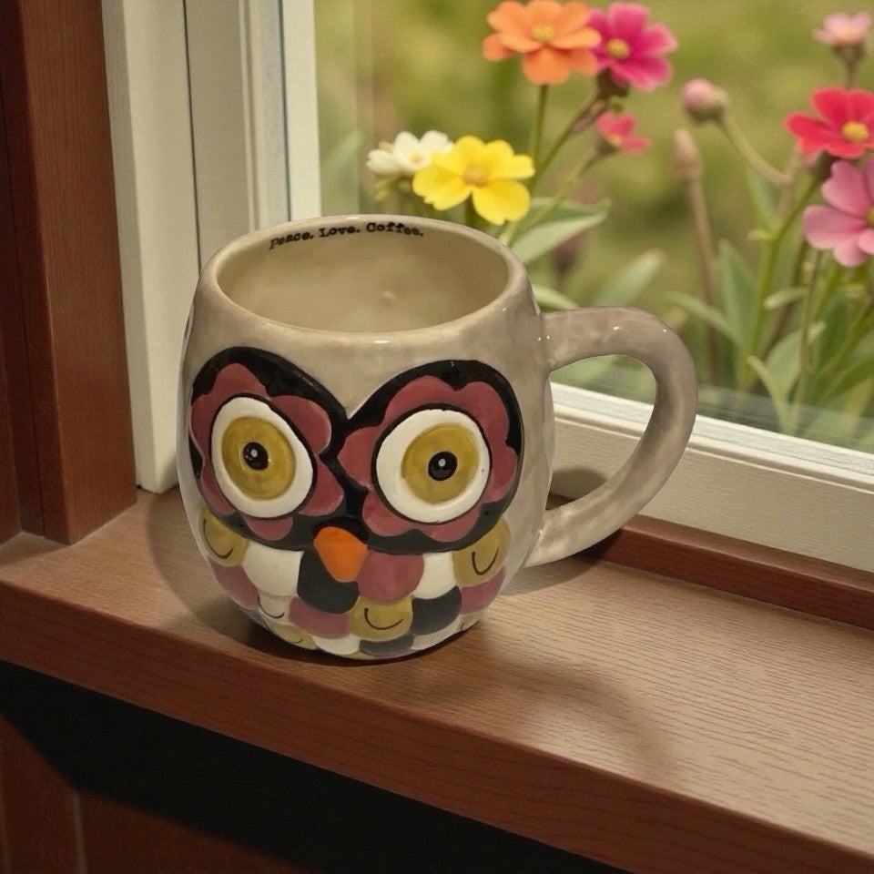 Natural Life Owl Mug • Peace Love Coffee • Colorful Ceramic Cup