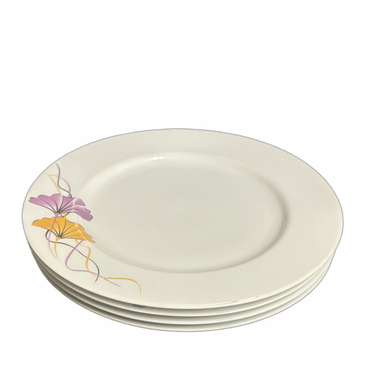 SHINEPUKUR 4- Dinner Plates Bangladesh Art Deco Fine Bone China White Dinnerware