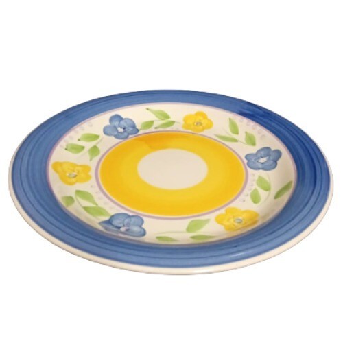 Gibson Designs BELLA Set of 3 Dinner Plates Blue Yellow Floral 10 3/8”D