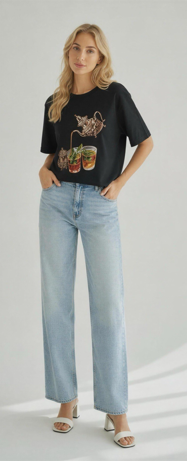 Moroccan Mint Tea Graphic T-Shirt XL Black Lightweight Polyester Unisex Tee