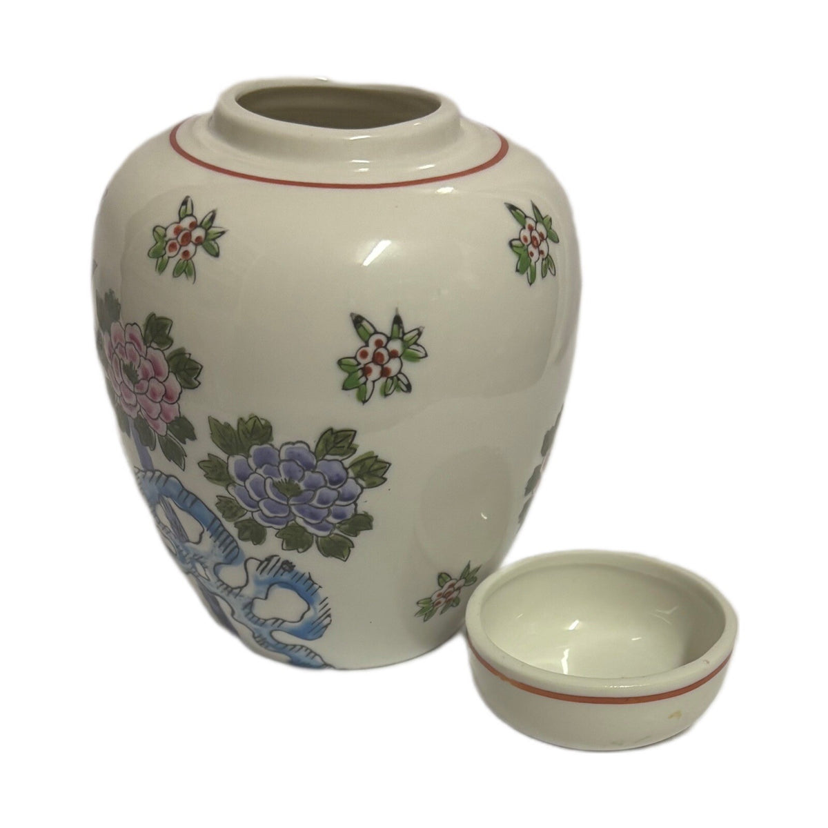 Vintage Japanese Ginger Jar with Lid Hand-Painted Floral Porcelain Design Japan