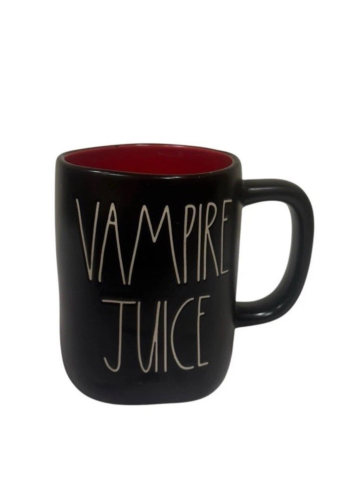 Rae Dunn VAMPIRE JUICE Black Ceramic Mug Red Interior Halloween 16 oz
