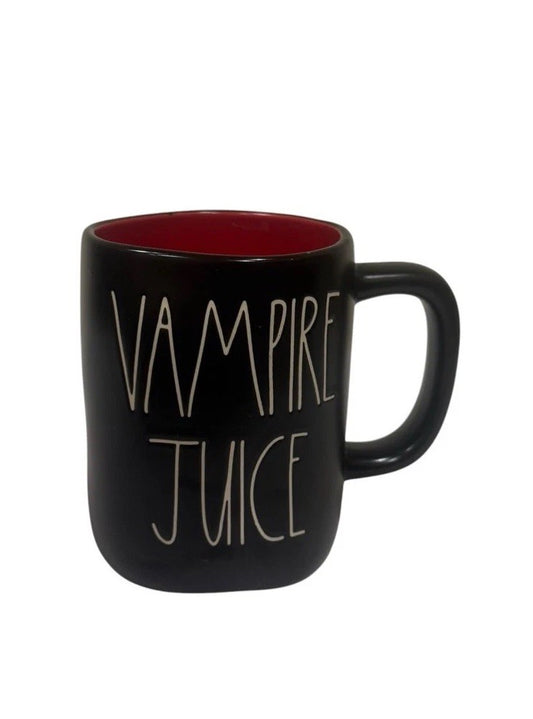 Rae Dunn VAMPIRE JUICE Black Ceramic Mug Red Interior Halloween 16 oz