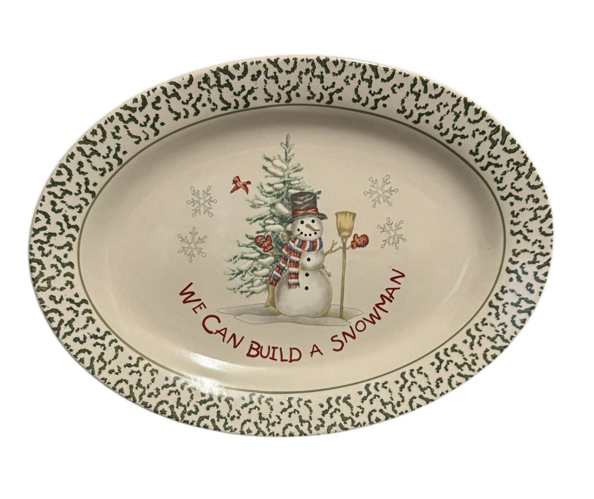 Vintage Christmas We Can Build A Snowman 6- Dinner Plates 1- Serving Platter