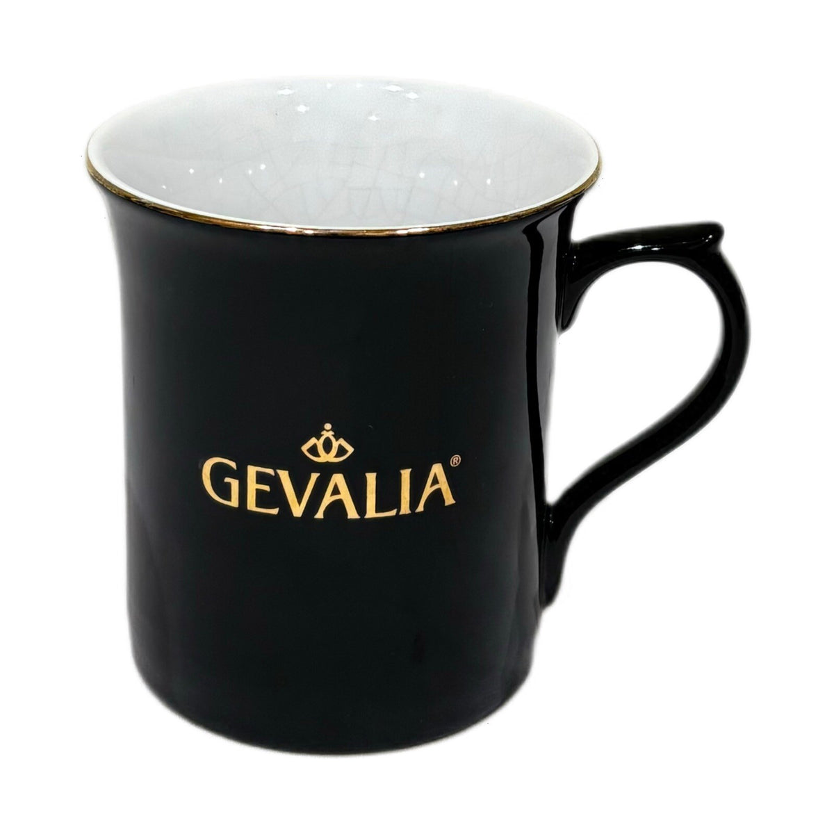 GEVALIA Black & Gold Trim Coffee Mug
