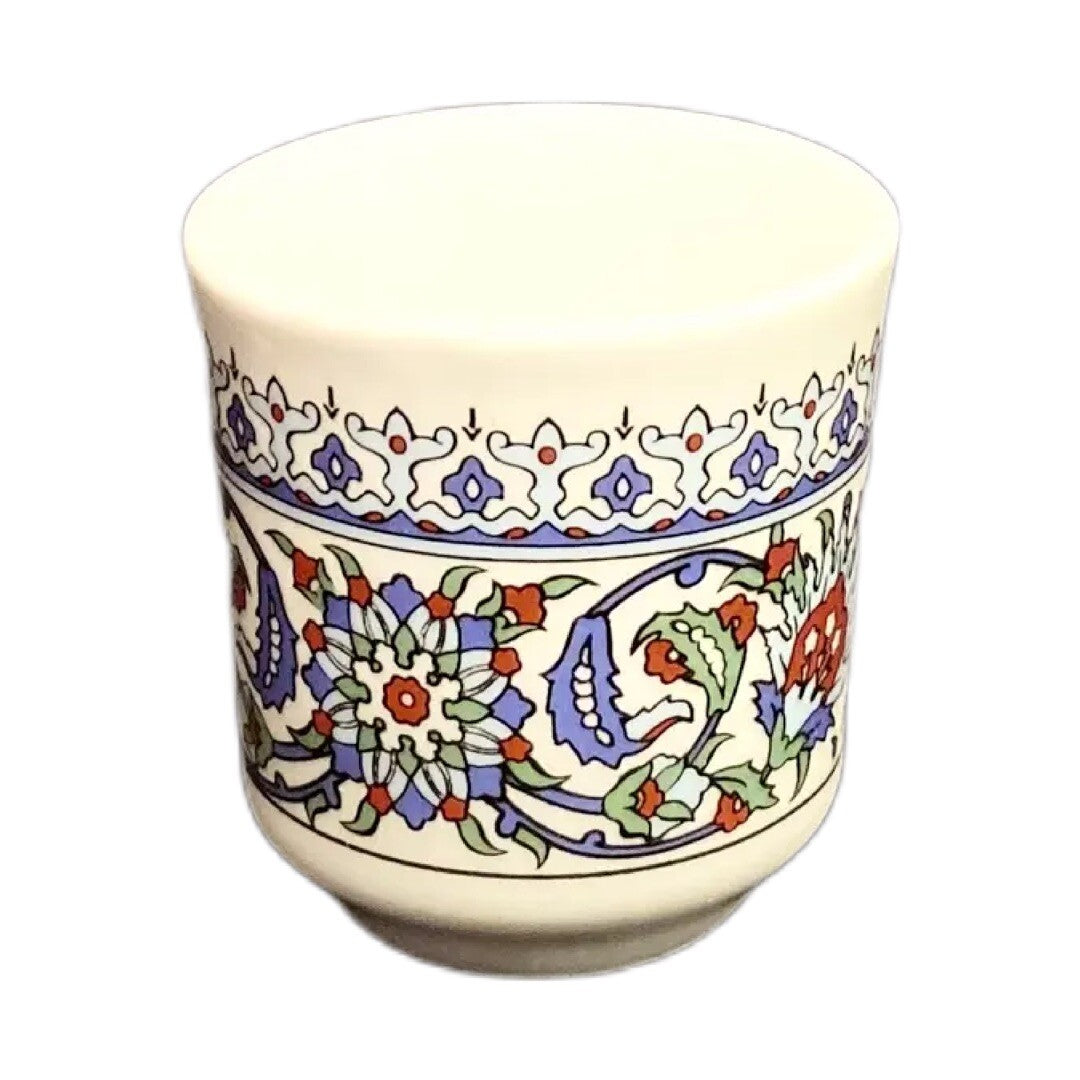 Turkish Coffee Espresso Cups & Saucers Set of 2 Floral Geometric Porcelain