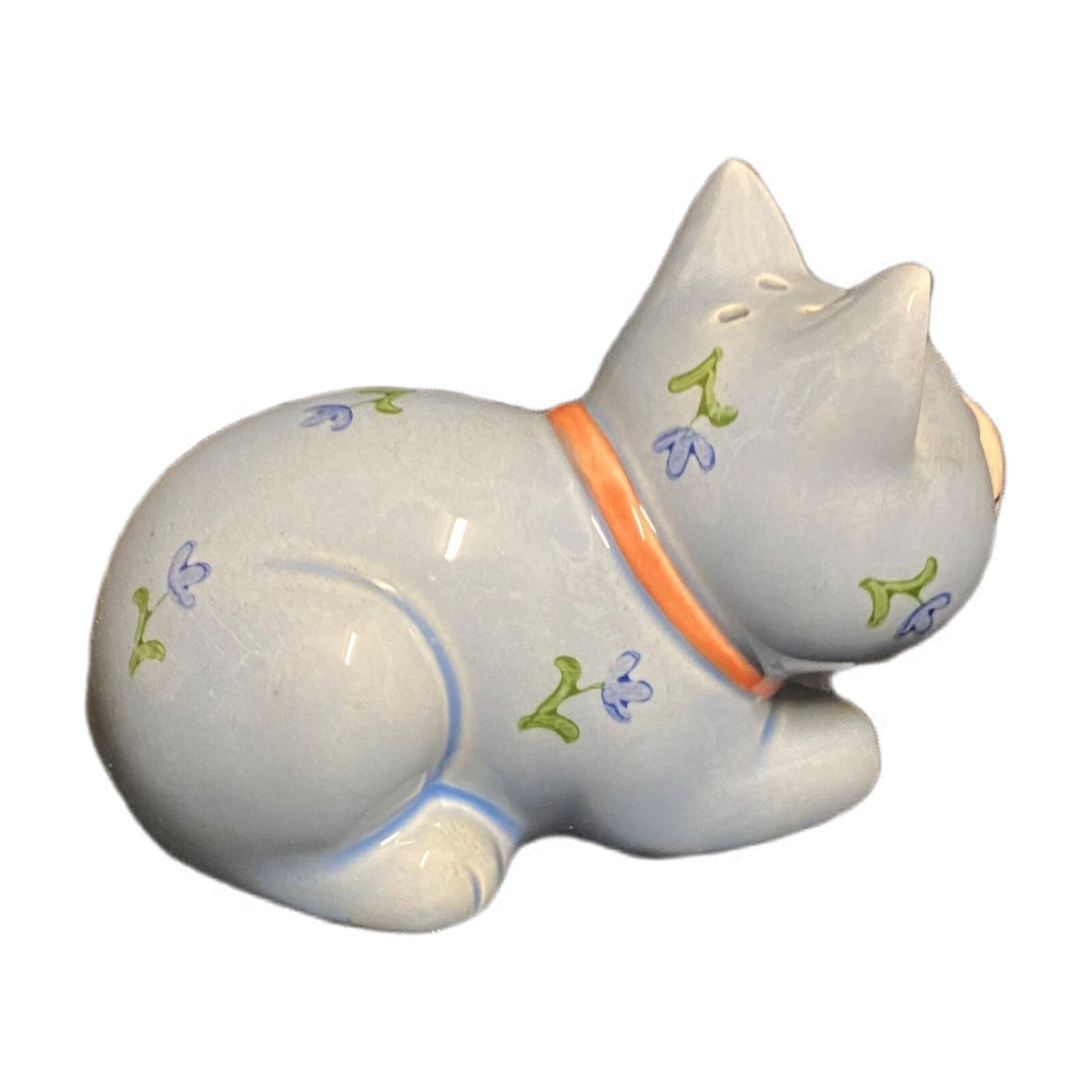 Vintage Otagiri Salt & Pepper Shakers Whimsical Blue Cat & Flowers Ceramic Japan