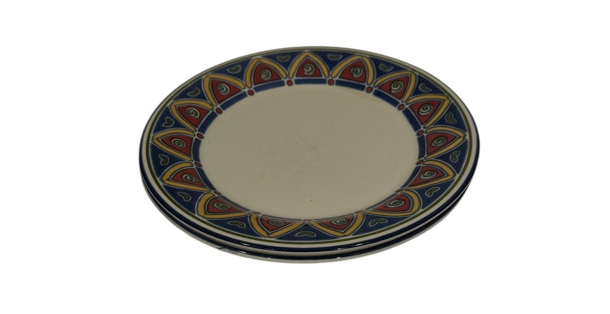 Pier 1 Imports England Set of 2 Dinner Plates Geometric Border 10 5/8”D