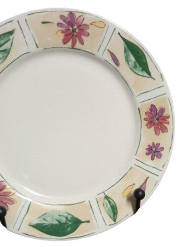 Gibson Designs SABRINA 4-Dinner Plates 10 5/8" D Flowers Petals & Green Leaves