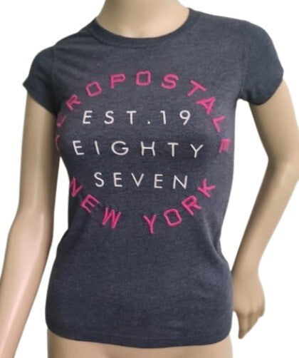 Aeropostal NY T-Shirt Girls Gray  Sz. 12 Cotton Short Sleeves New York Top
