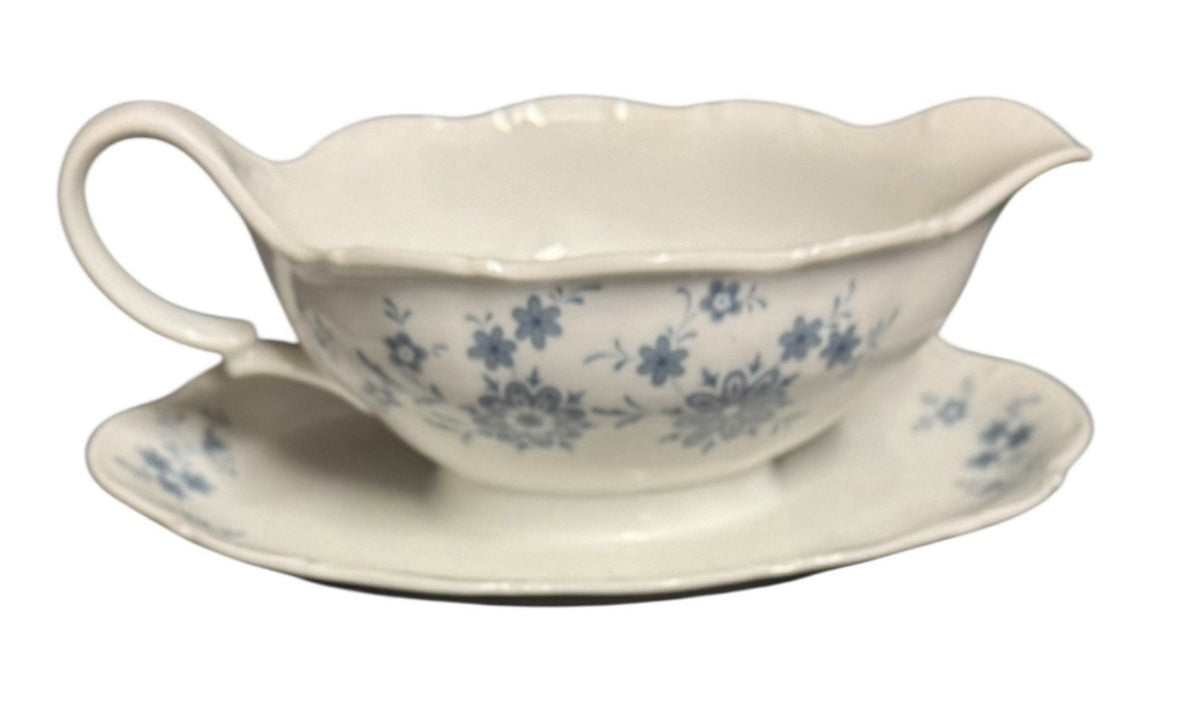 Altmann Bavaria Blue Floral Gravy Boat w/ Attached Underplate Germany Vintage