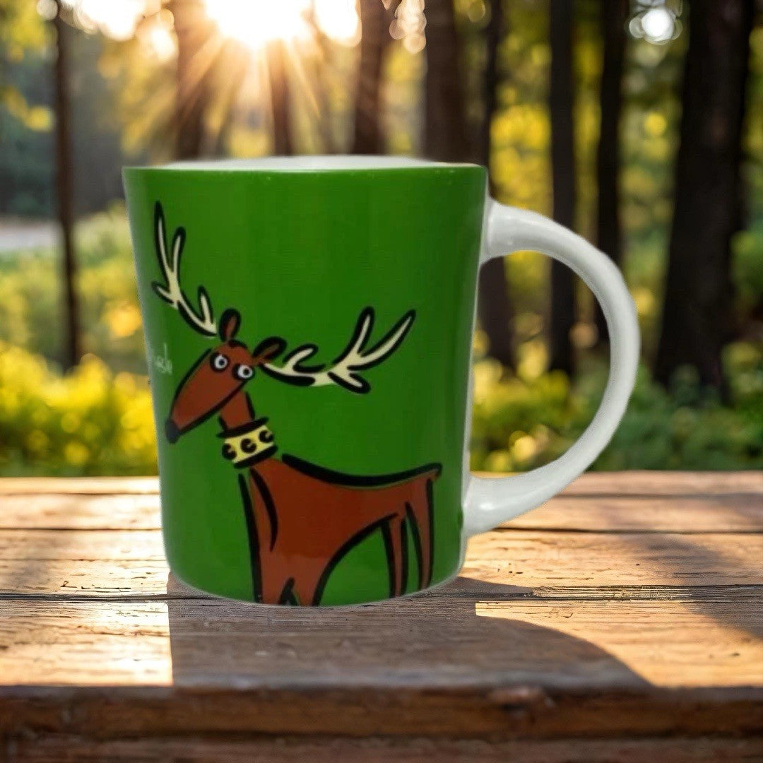 Gibson Max & Lucy Reindeer JINGLE Mugs Set of 2 Holiday Coffee Cups Ceramic