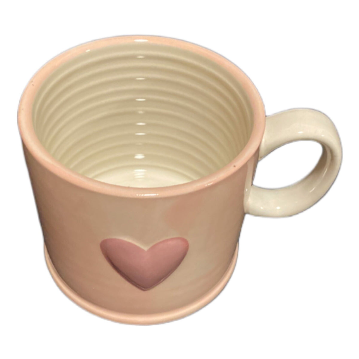 Old Pottery Pink Blush Love Heart Mug 3D Raised Embossed Ceramic Valentine Cup