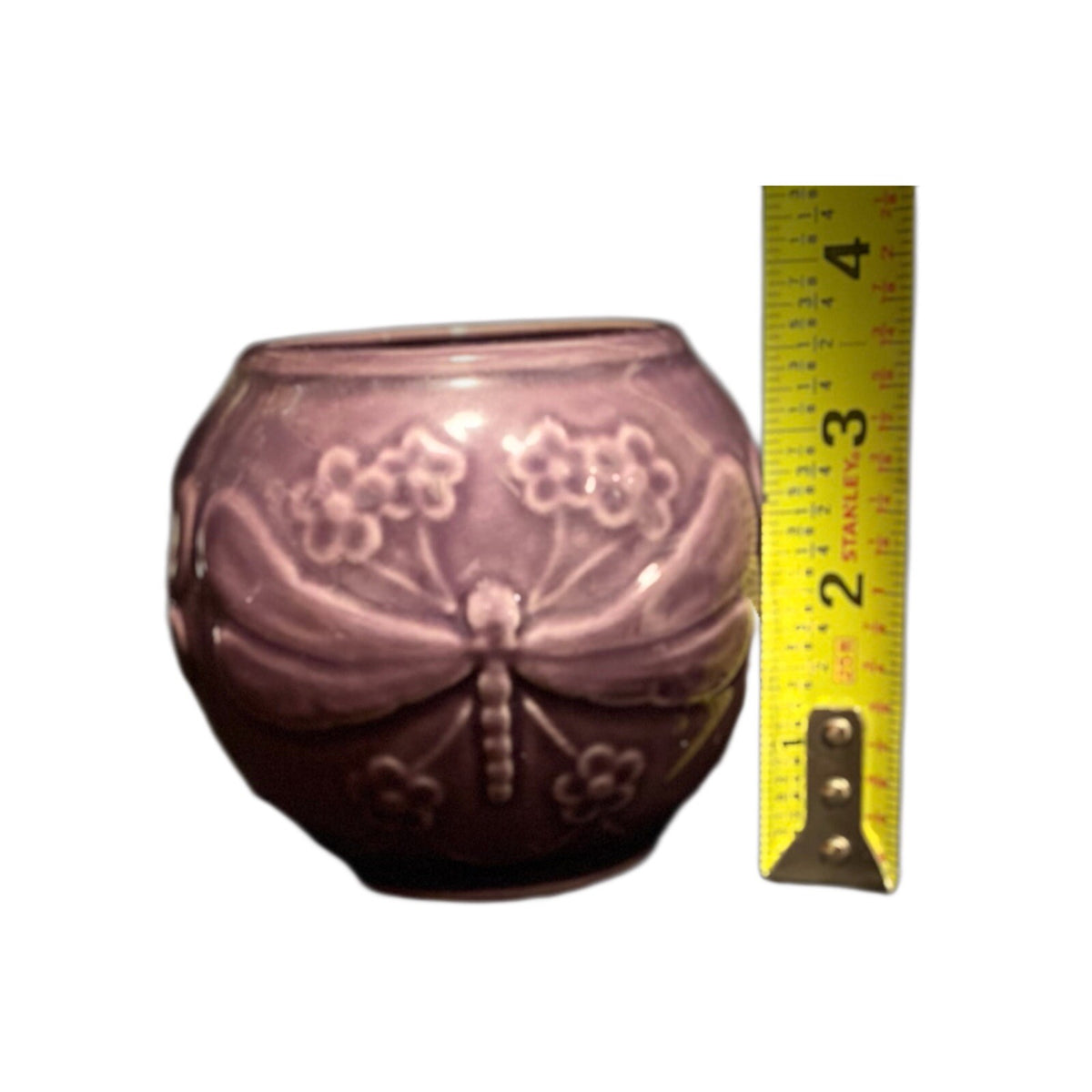 World Market DRAGONFLY Creamer & Sugar Bowl No Lid Dark Purple Majolica Embossed