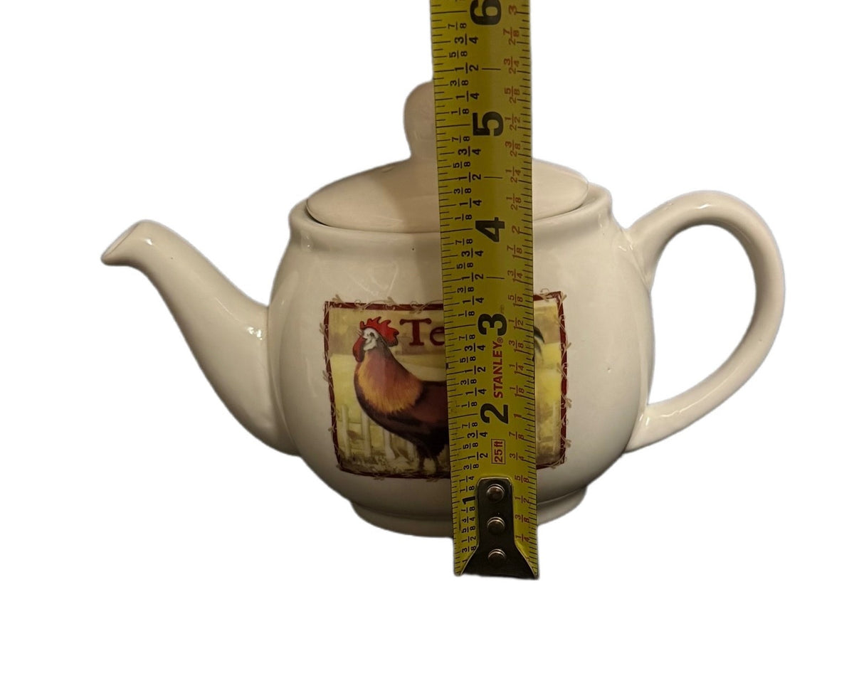 Bay Island Rooster Teapot & 2 Mugs Set Ceramic Farmhouse Chicken Theme