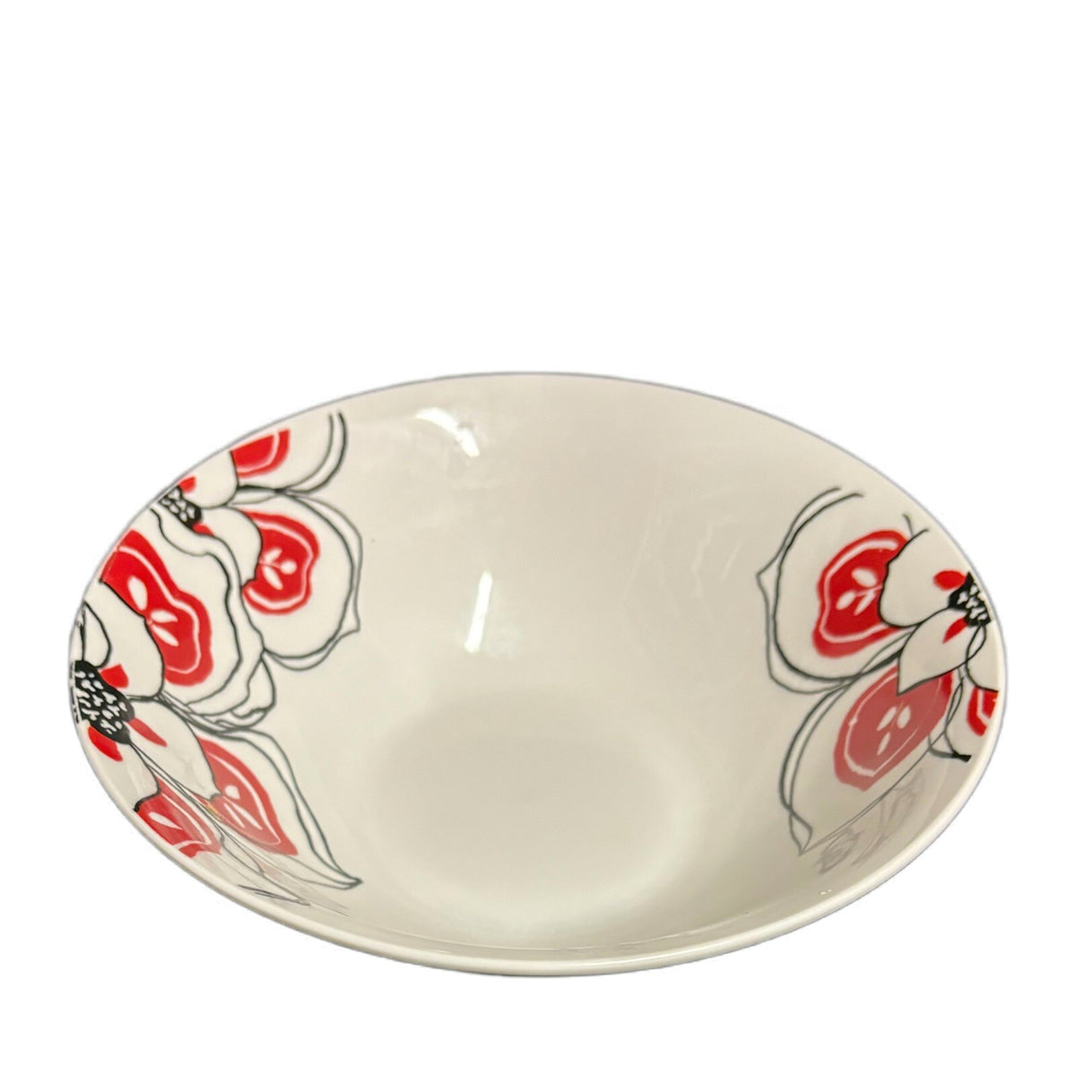 Rare Oneida BRIELLE 6-Bowls Soup/Cereal White Porcelain Red & Black Fower