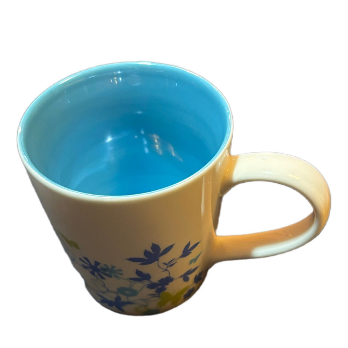 Vintage STARBUCKS 2006 Flowers Butterflies Blue Interior Coffee Tea Cup 11oz.