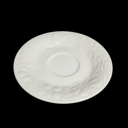 Gibson Designs FRUIT 4 Cups & 4 Saucers 8 oz Embossed Fruit, White Dinnerware