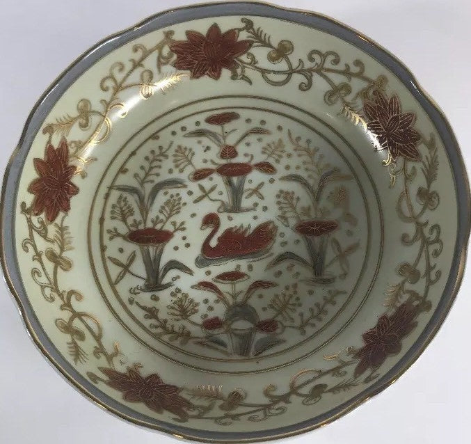 Andrea by Sadek Swan Bowl 5894 Japan Hand Painted Floral Gold Trim Scalloped