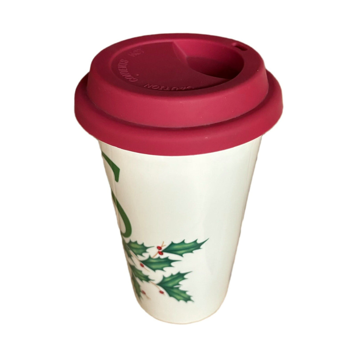 Lenox Holiday Mug Monogram S Ceramic Travel Coffee Tea Winter Cup Holly Berries