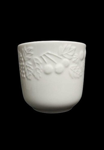 Gibson Designs FRUIT 4 Cups & 4 Saucers 8 oz Embossed Fruit, White Dinnerware