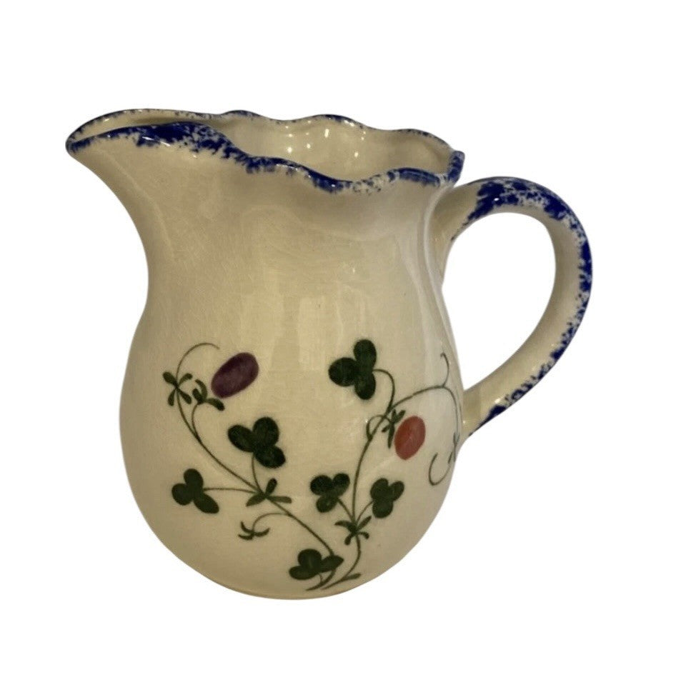 Mann Cote Basque Hand Painted Creamer Pitcher Japan Blue Rim Floral Vintage