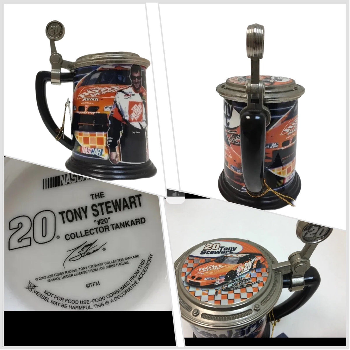 TONY STEWART Nascar Stein #20 Collector Tankard 2002 Joe Gibbs Racing Mug Cup
