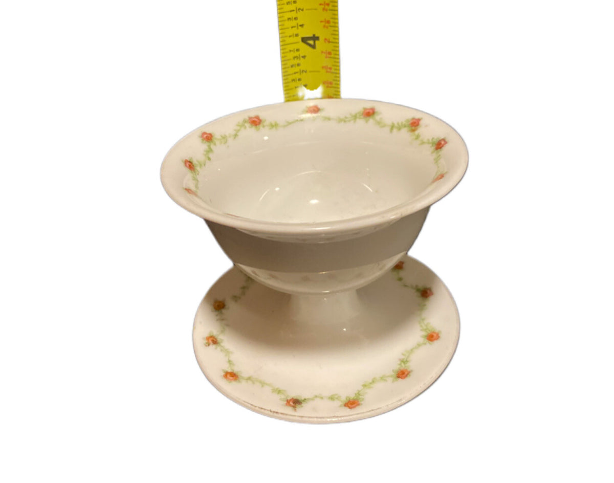 Vintage Victoria Austria 4-Pedestal Cups Dessert Berries Porcelain Rosebuds