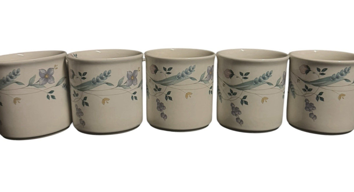 Pfaltzgraff April Coffee Mugs Cups Set of 5 Stoneware Floral Vintage USA