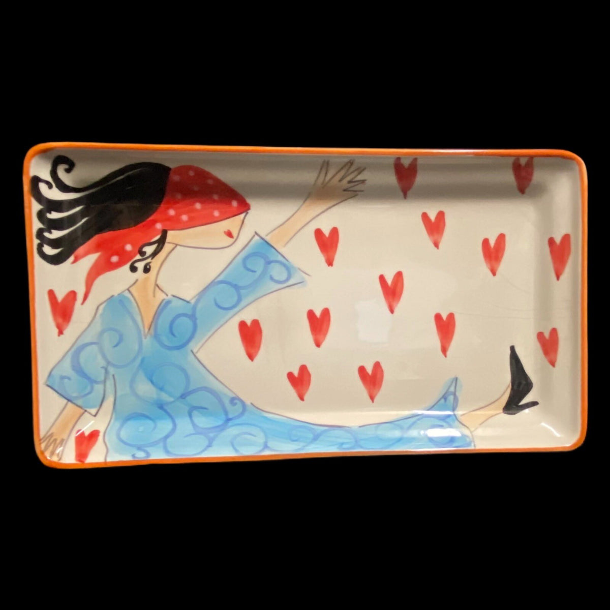 Vintage CRISTINA FORTINI Hand Painted Serving Platter Italy 14" L Rectangular