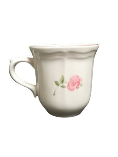Gibson Designs ROSELAND 6-Cups & 6-Saucers Pink Roses Tan Body Pink Trim Ceramic