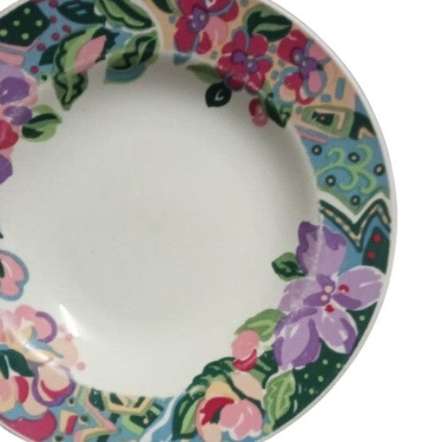 Vintage Gibson Designs PACIFIC 2-Rim Soup Bowls 9 1/8”D Pink Purple Green Floral