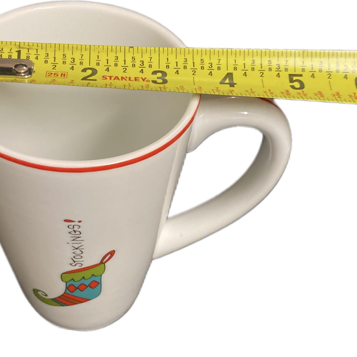 Fitz & Floyd HAPPY HOLIDAYS Tall Latte Mug Gourmet Stockings Coffee Tea Cup