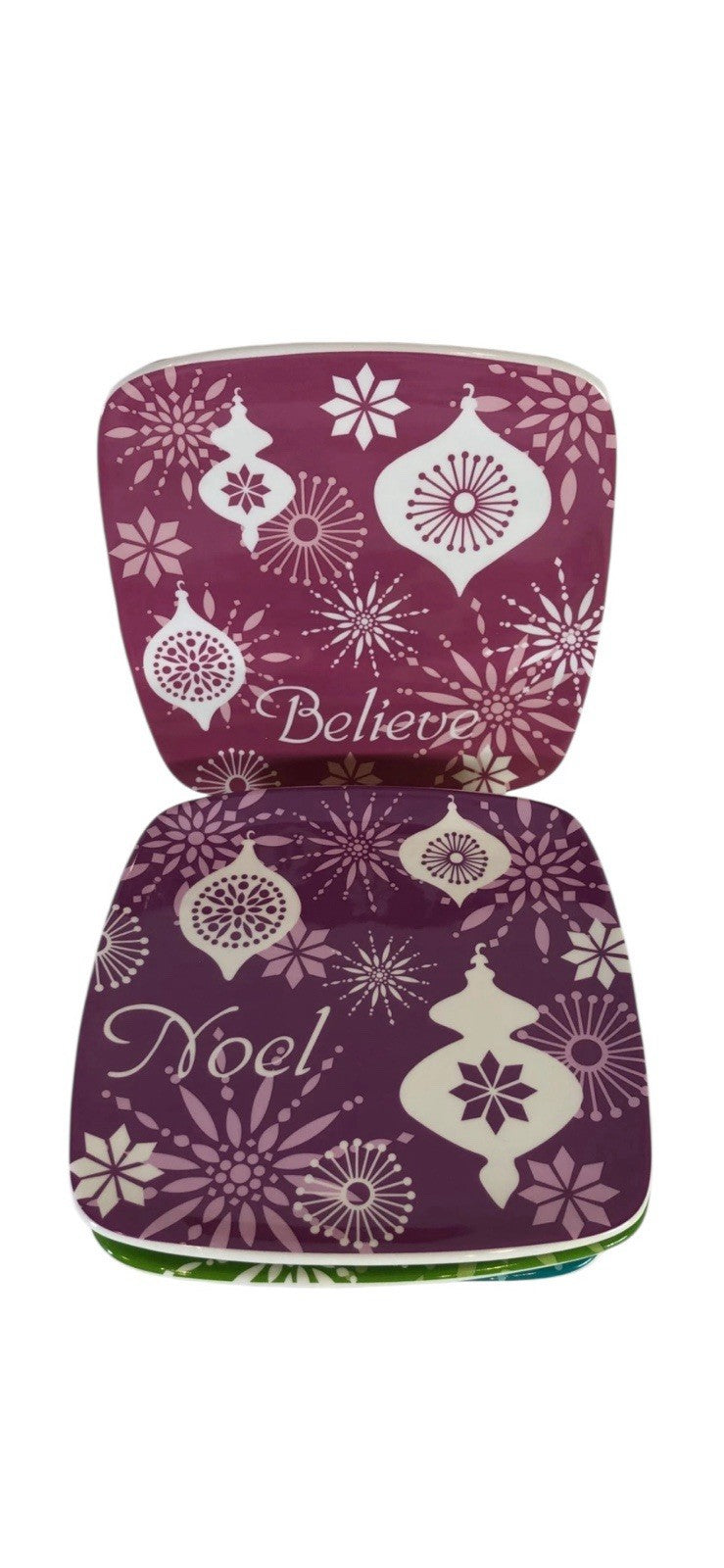 Brighten The Season 2011 Christmas Lights 4 Sq. Plates-Noel Cheers Believe Hope
