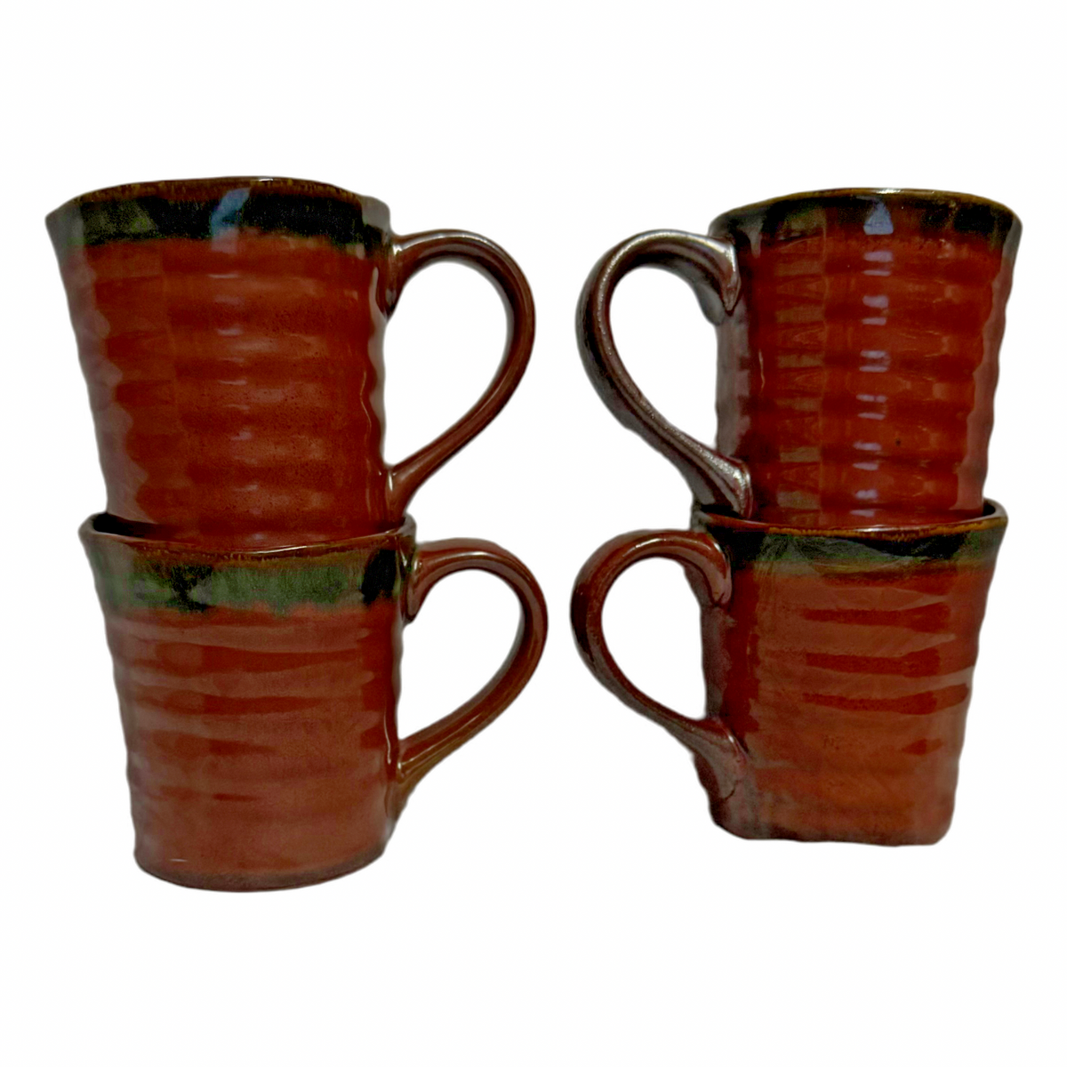 Set of 4 Gourmet Expressions Stoneage Cinnamon Mugs Ribbed Brown Rustic