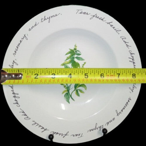 Gibson Designs HERB GARDENS 4-Rim Soup Bowls 8 ½” D Words On Rim Pasta Dish