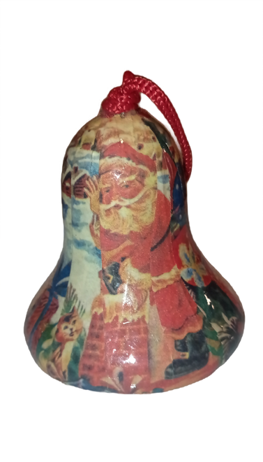 Vintage Santa Christmas Ornaments Paper Mache LOT (4) Bell